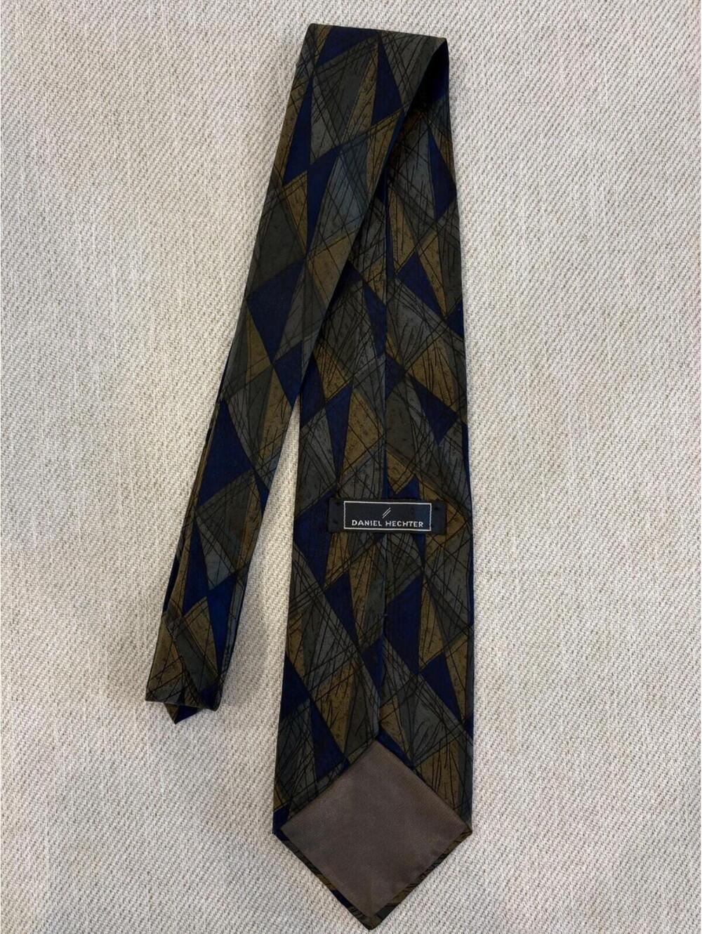 Daniel Hechter Paris Silk Tie Geometric Harlequin Blue Gold